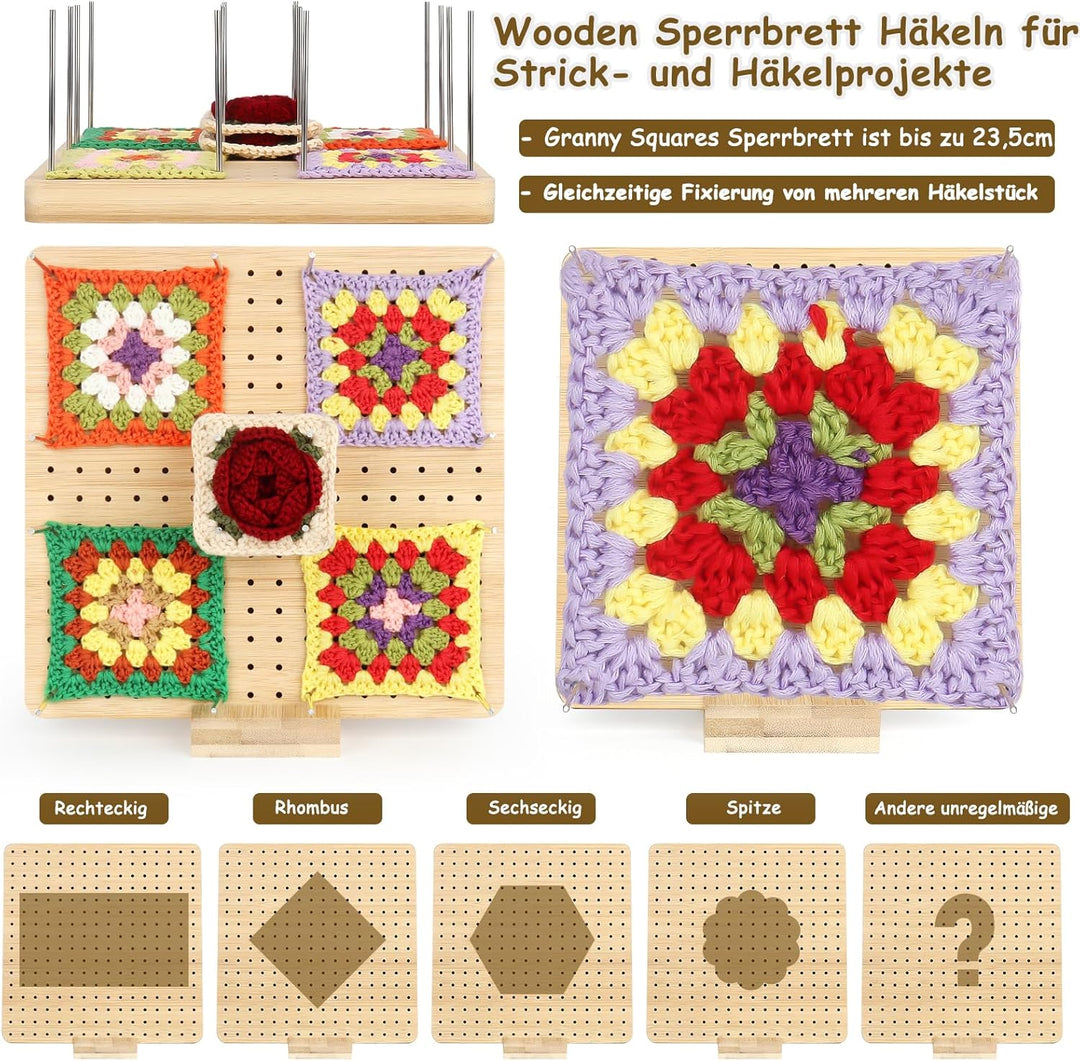 Coopay Granny Square Spanner, Wooden Granny Squares Blocking Board, 23,5 x 23,5 cm Sperrbrett Häkeln
