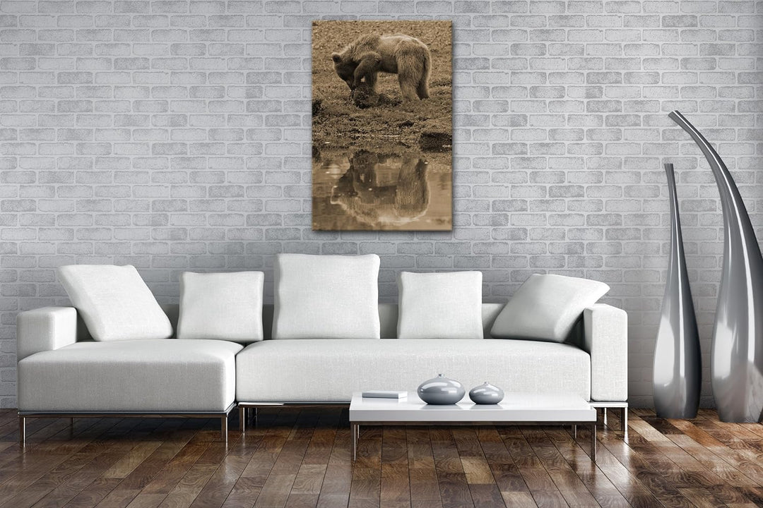 deyoli Verspielter brauner Bär Format: 80x60 Effekt: Sepia als Leinwandbild, Motiv fertig gerahmt au