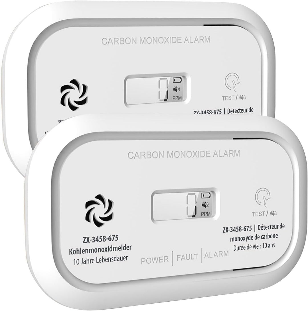 VisorTech Kohlenmonoxid Messgeräte: 2er-Set Digitale Kohlenmonoxid-Melder, 85 dB, Display, DIN EN 50
