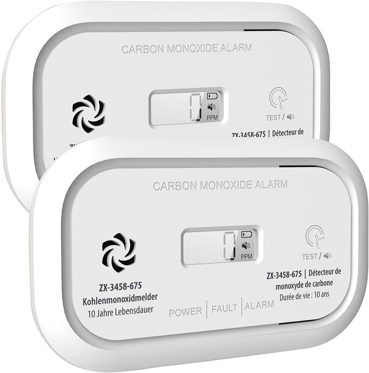 VisorTech Kohlenmonoxid Messgeräte: 2er-Set Digitale Kohlenmonoxid-Melder, 85 dB, Display, DIN EN 50