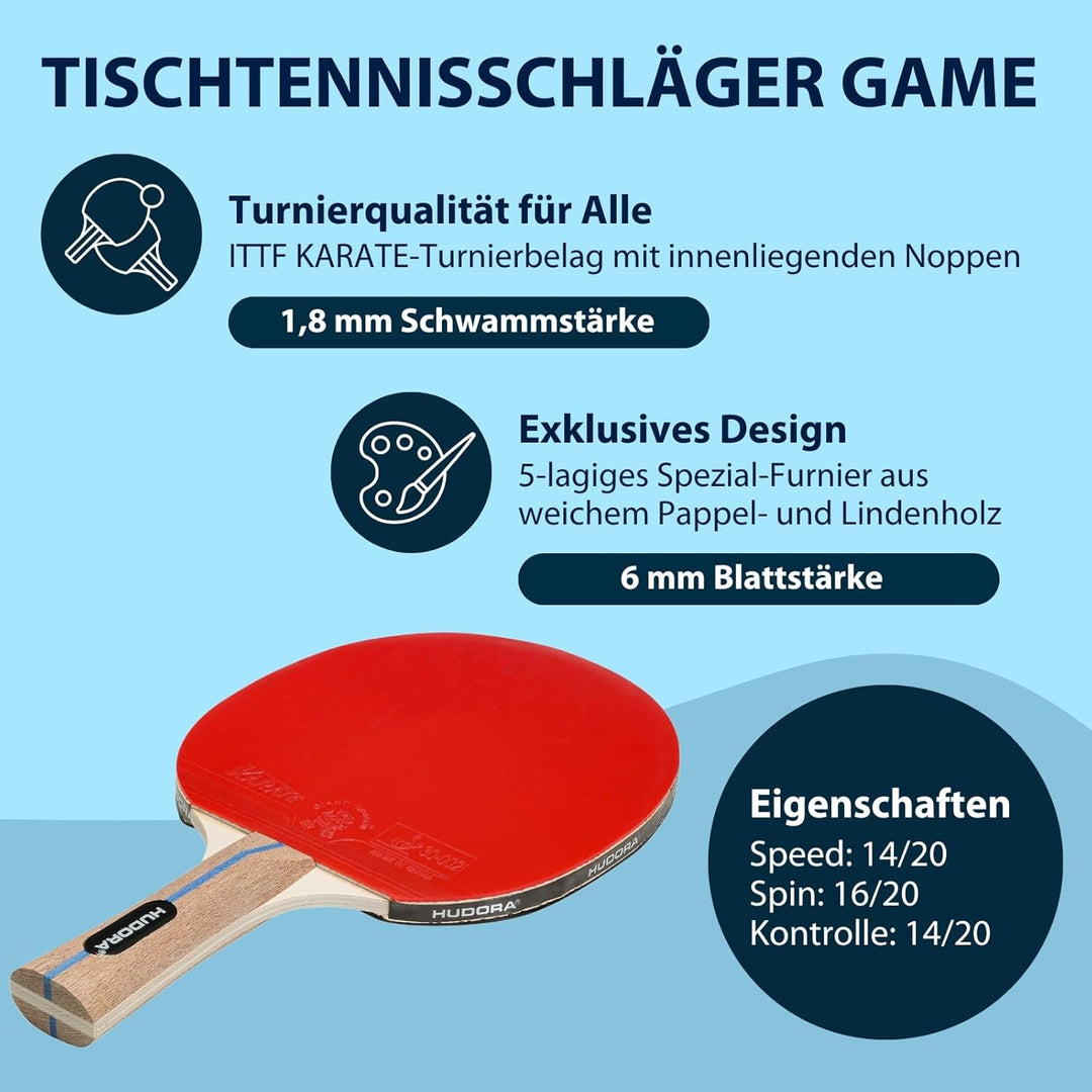 HUDORA Table Tennis Set Game/Match/Tournament - high-quality table tennis racket set with 2/2/1 rack