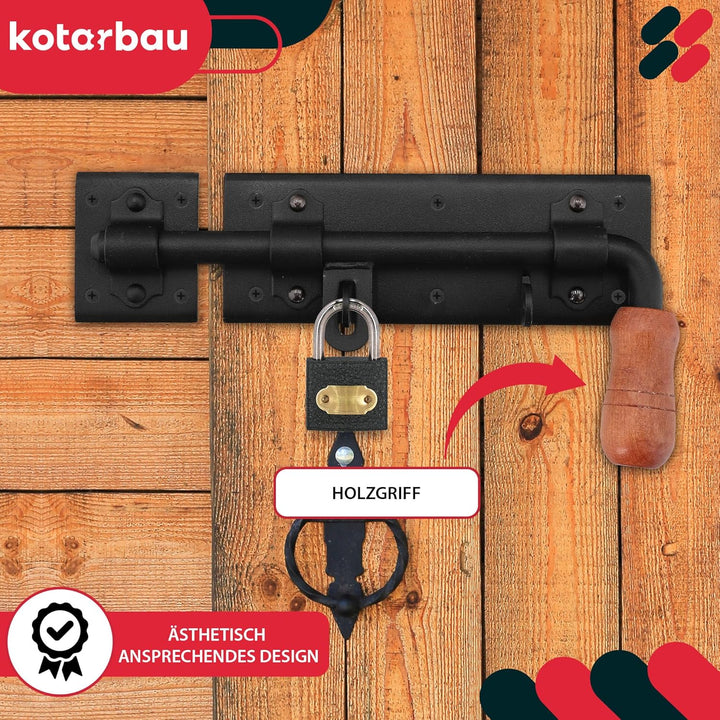KOTARBAU® Torriegel 280mm Rechts Links Set 2St. mit Vorhängeschloss Türriegel Bolzenriegel Schlossri