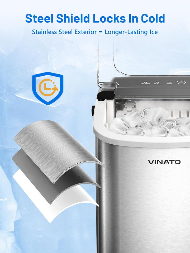 VINATO Eiswürfelmaschine, Eiswürfelmaschine Klein, 9 Eiswürfel in Nur 6-8 Minuten, Tragbar Ice Cube