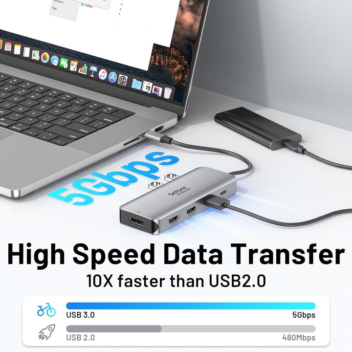 USB C Dockingstation Triple Display Dual HDMI Adapter, 9 in 1 Laptop Docking Station zu Displayport