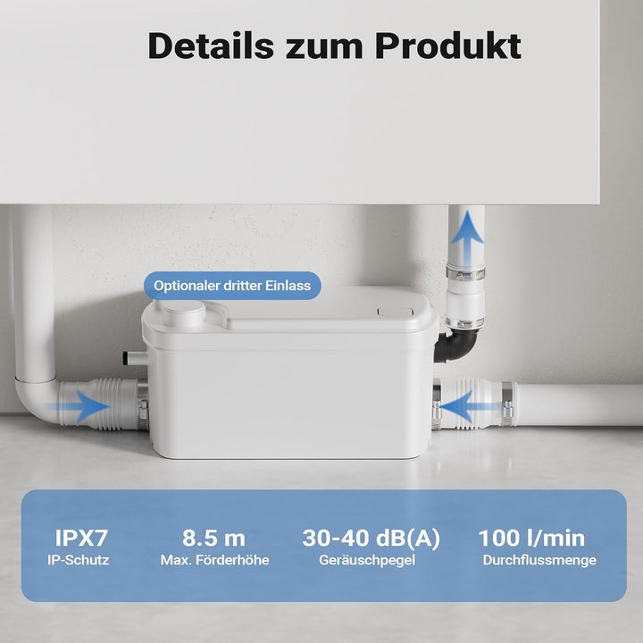 XPOtool 3/1 Hebeanlage 250W mit 3 Einlässen z.B. für Dusche und Waschbecken kompakte Haushaltspumpe
