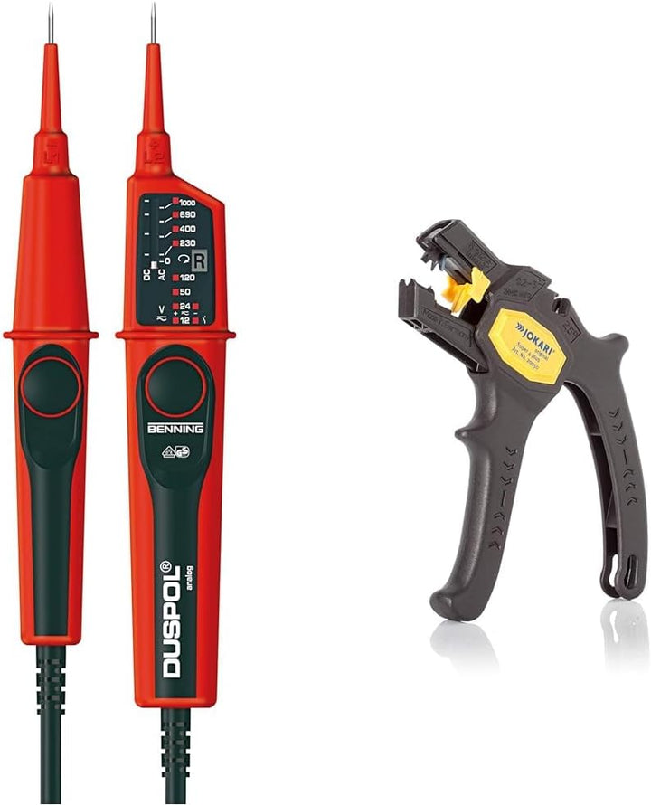 Benning Duspol - Analoger Spannungsprüfer, 050261 & JOKARI 20050 Abisolierzange Super 4 plus Bundle