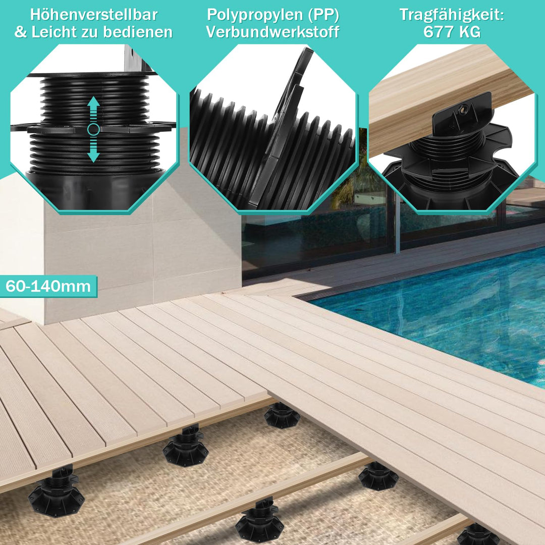 Ansobea 50 Stück Stelzlager höhenverstellbar 60-140mm,Tragfähigkeit von 1700kg,sind perfekt für WPC-