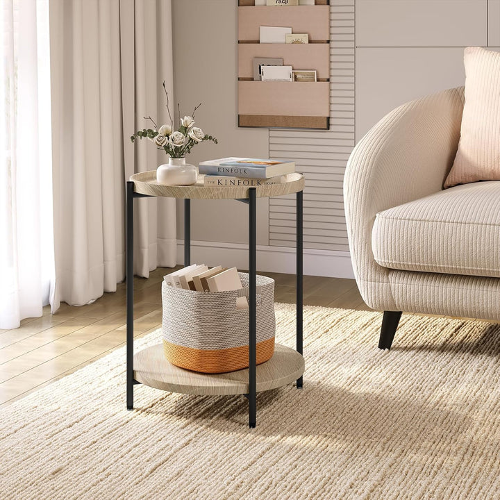 WOLTU Couchtisch rund, Beistelltisch mit 2 Ablagen, Wohnzimmertisch mit Abnehmbarer Tischplatte, Nac