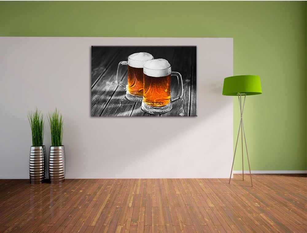 Pixxprint Zwei Masskrüge Bier als Leinwandbild/Grösse: 100x70 cm/Wandbild/Kunstdruck/fertig bespannt