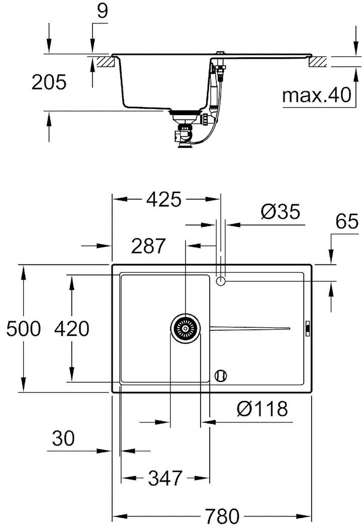 GROHE K400 | Kompositspüle mit Abtropffläche | granit grau | 31639AT0 K400 Granit Grau 78 x 50 cm Ko