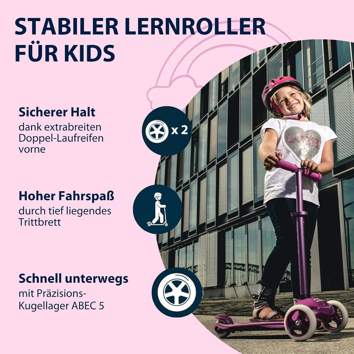 HUDORA Scooter Roller Mädchen - Flitzkids 2.0 Skate Wonders, 11054 Rosa, Rosa