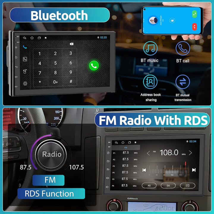 Autoradio 1GB+32GB Android Navi 7 Zoll 2 Din Touchscreen Autoradio mit GPS Navigation, WiFi, Bluetoo