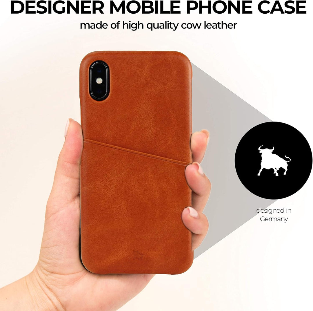 BULLAZO Menor Urban, Edle Hülle aus Leder mit Kartenfach, Kompatibel mit iPhone X 10 XS 10S, Cognac