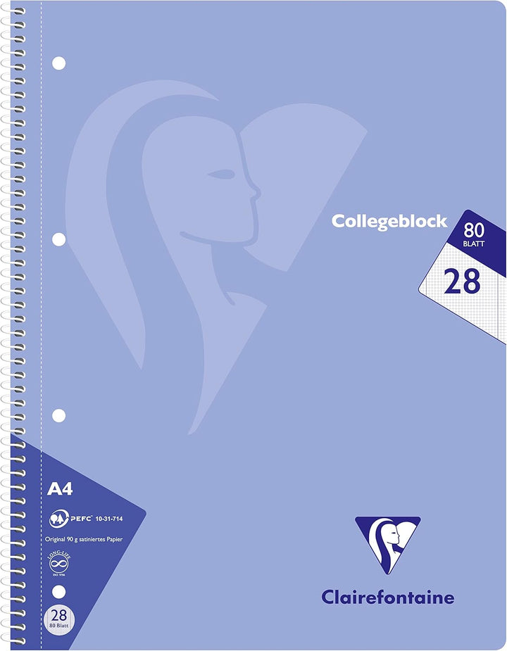 Clairefontaine 306228C - Packung mit 5 Heften / Collegeblöcke, DIN A4, 80 Blatt, 90g, kariert mit Do