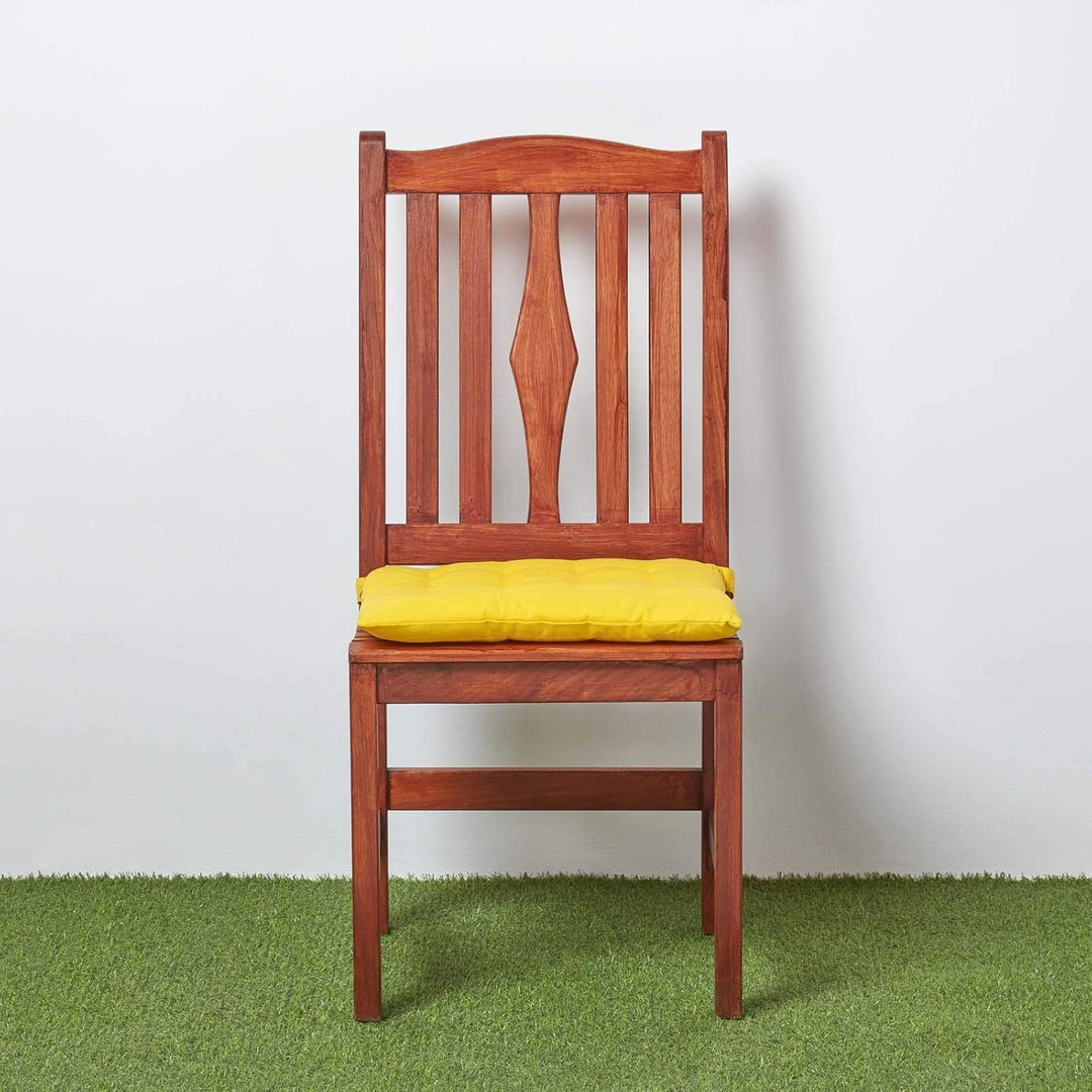 Homescapes 6er Set Stuhlkissen 40 x 40 cm, gelb, Sitzkissen mit Bändern und Knopfverschluss, einfarb