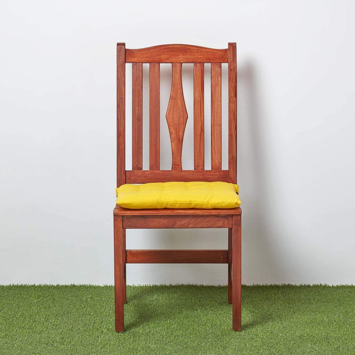 Homescapes 6er Set Stuhlkissen 40 x 40 cm, gelb, Sitzkissen mit Bändern und Knopfverschluss, einfarb