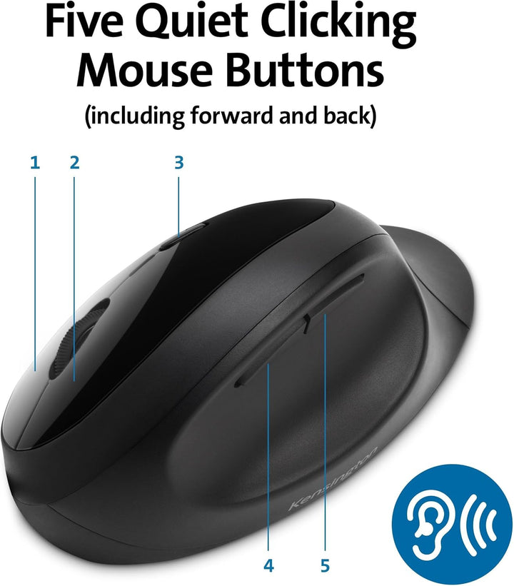 Kensington Kabellose ergonomische Maus, Wireless Pro Fit Ergo Computermaus für Laptop, Desktop, PC u