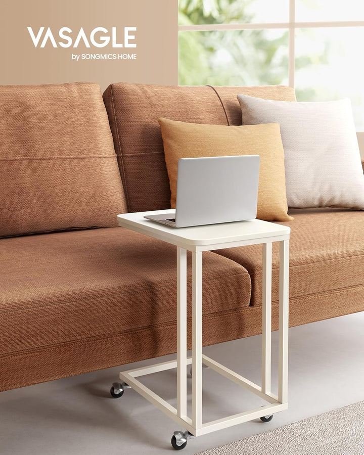 VASAGLE Beistelltisch, Sofatisch mit Rollen, C-Form, mobiler Kaffeetisch, 35 x 50 x 60 cm, Wohnzimme