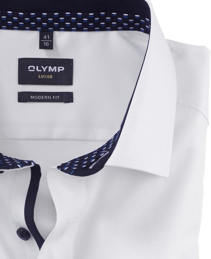 OLYMP Herren Businesshemd Langarm Luxor,Einfarbig,modern fit,Global Kent 37 Weiss 00, 37 Weiss 00