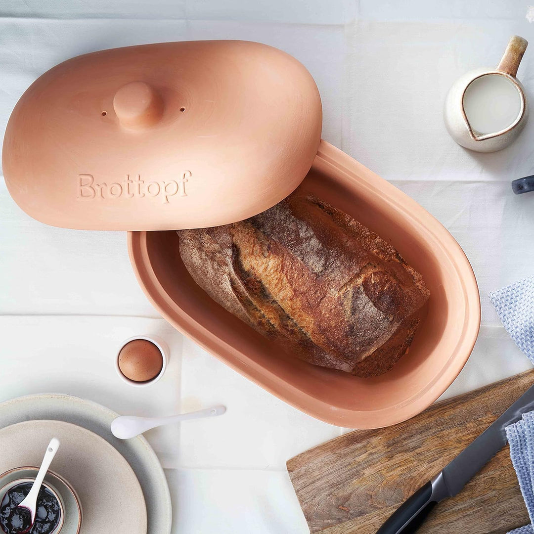 MÄSER 931996 Serie Ceramica Brottopf oval aus Naturton - Praktische Brotaufbewahrung - Brotbehälter