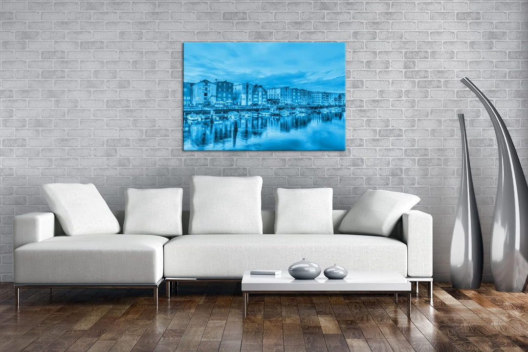 deyoli Trondheim in Norwegen Format: 60x40 Effekt: Monocrome Blau als Leinwand, Motiv fertig gerahmt