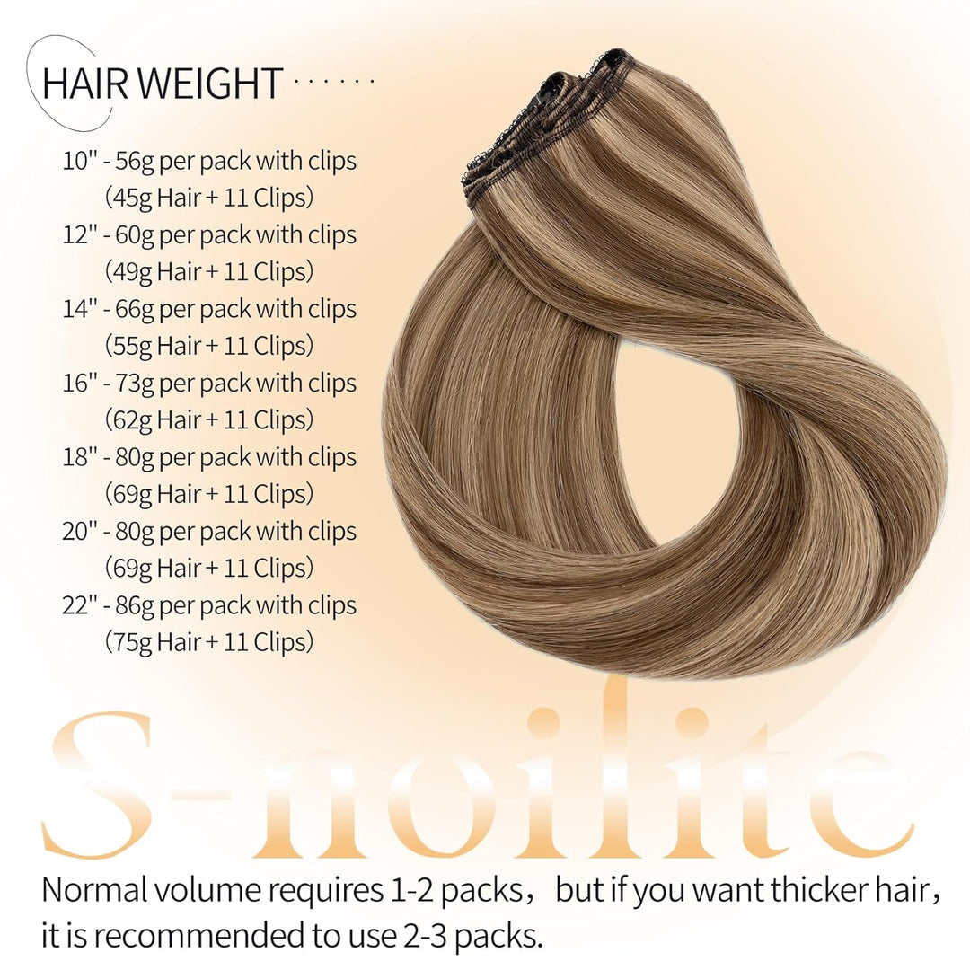S-noilite Clip in Extensions Echthaar Schokoladenbraun/Dunkelblond 25cm 56g Extensions Clip in Echth