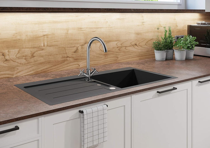 Cornat Spültisch-Zweigriffarmatur "Tratto" - Hochwertiger Messingkörper - verchromt - Hoher & schwen