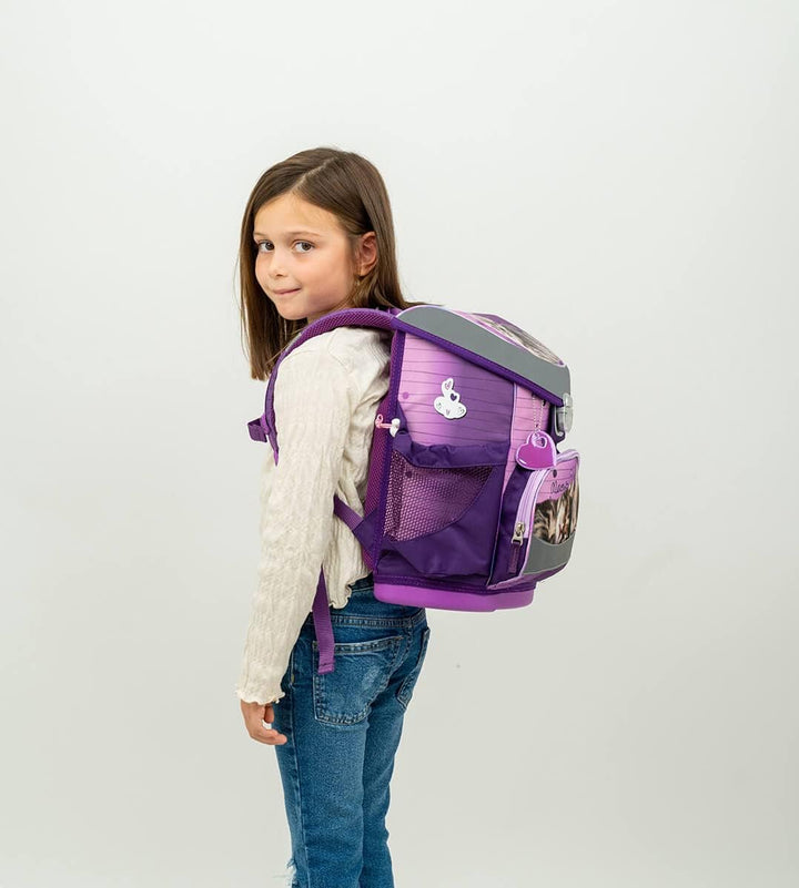 Belmil ergonomischer Schulranzen Set 4 -teilig für Mädchen 1, 2 Klasse Grundschule/Super Leicht 750-