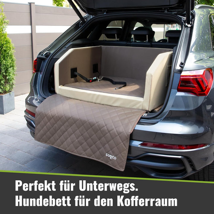 CopcoPet - Travel Bed Hundebett für Kofferraum Auto 70x55x38cm Kunstleder - Anschnallsystem Kofferra