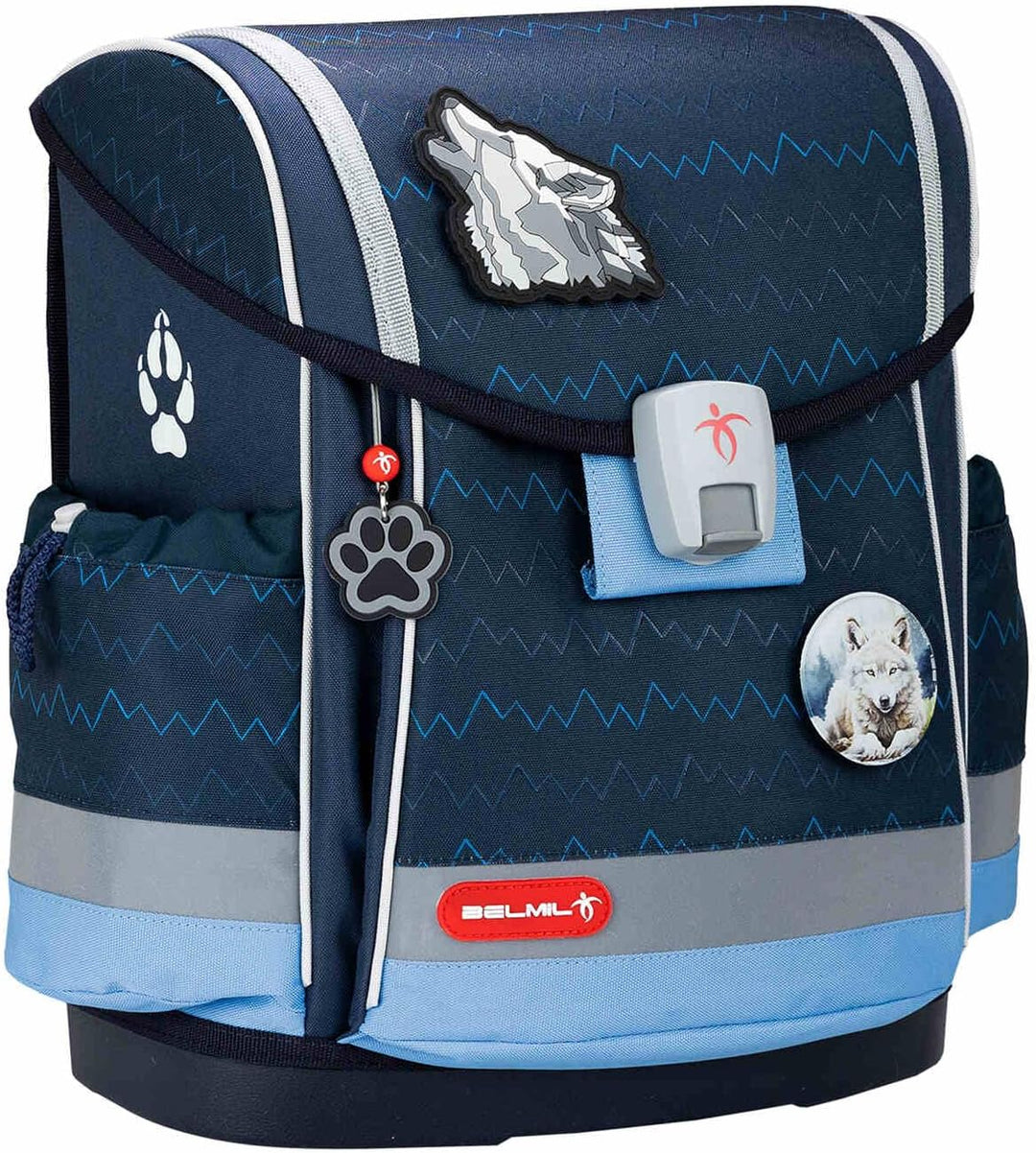 Belmil Classy Plus Schulranzen Set 6-teilig mit extra Schlüsselanhänger (405-78AG/S/K) (Wolves), Wol