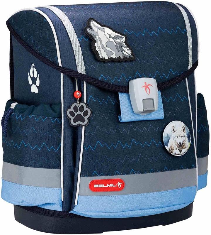 Belmil Classy Plus Schulranzen Set 6-teilig mit extra Schlüsselanhänger (405-78AG/S/K) (Wolves), Wol