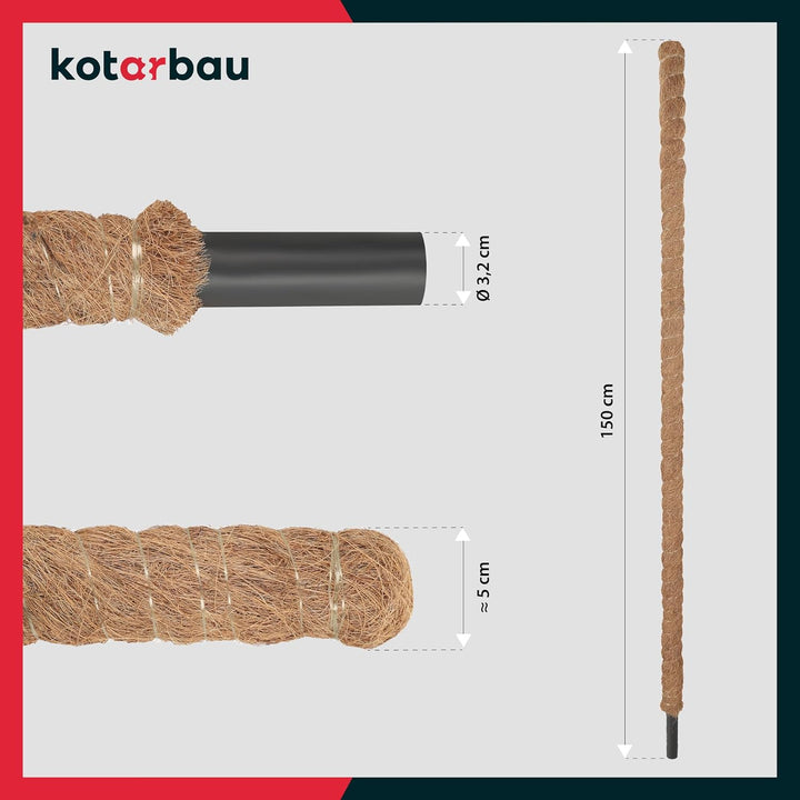 KOTARBAU® 4er Set Moosstab für Monstera Kokos Natural ⌀3,2 x 150cm Pflanzenstab Rankhilfe für Monste