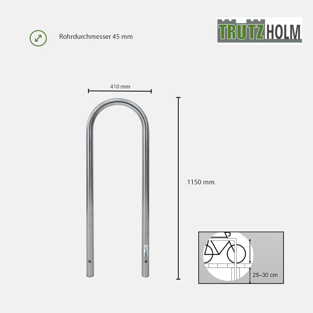 TRUTZHOLM Fahrradanlehnbügel 115x41 cm Edelstahl zum Einbetonieren Anlehnbügel Anlehnständer Poller