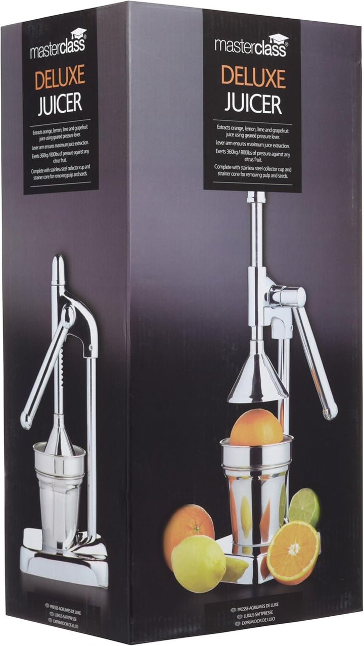 masterclass KitchenCraft "Deluxe" Saftpresse Edelstahl Manuell, Farbe: Silber, mit Sieb für Kerne un