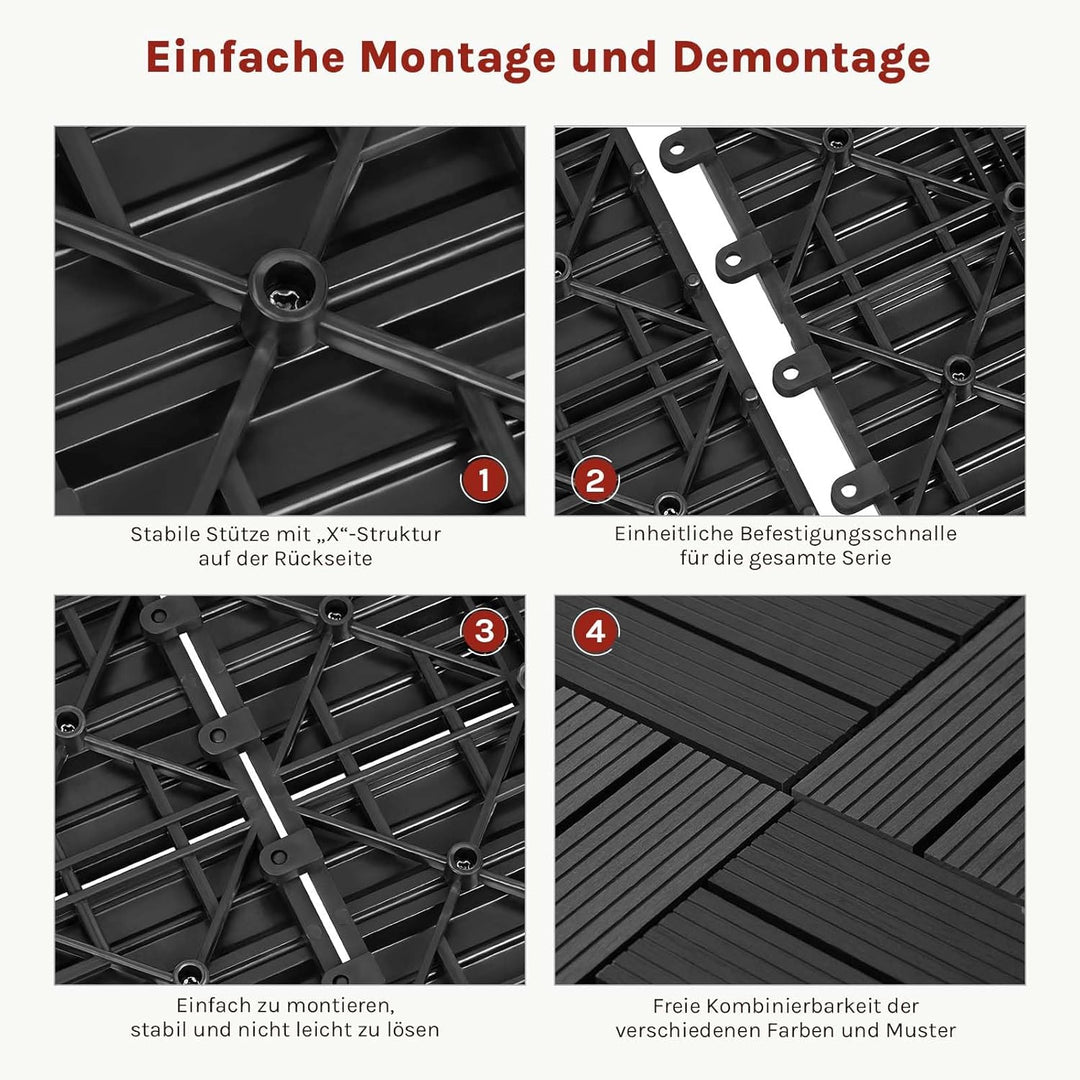 WOLTU WPC Terrassenfliesen Terrassendielen Holz-Optik 30x60cm, Fliese Bodenfliese Klickfliese mit kl