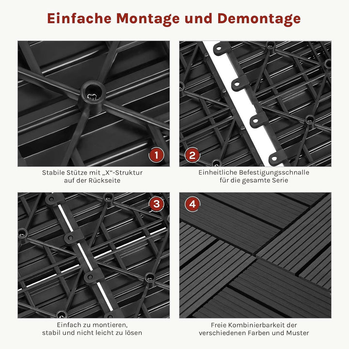 WOLTU WPC Terrassenfliesen Terrassendielen Holz-Optik 30x60cm, Fliese Bodenfliese Klickfliese mit kl