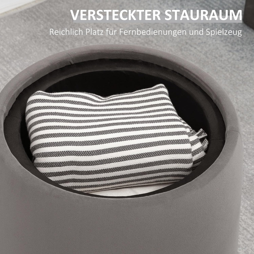 HOMCOM 2-in-1 Ottomane Sitzhocker Runde Polsterhocker Fussbank inklusive Stauraum, abnehmbaren Decke