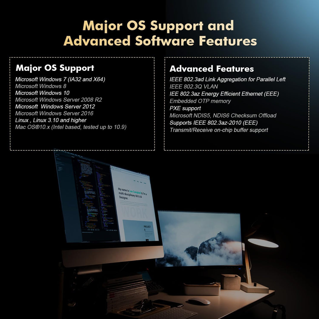 Binardat 4 Port Gigabit PCIe Netzwerk Adapter, Realtek RT8111H Controller 1000/100Mbps Ethernet LAN
