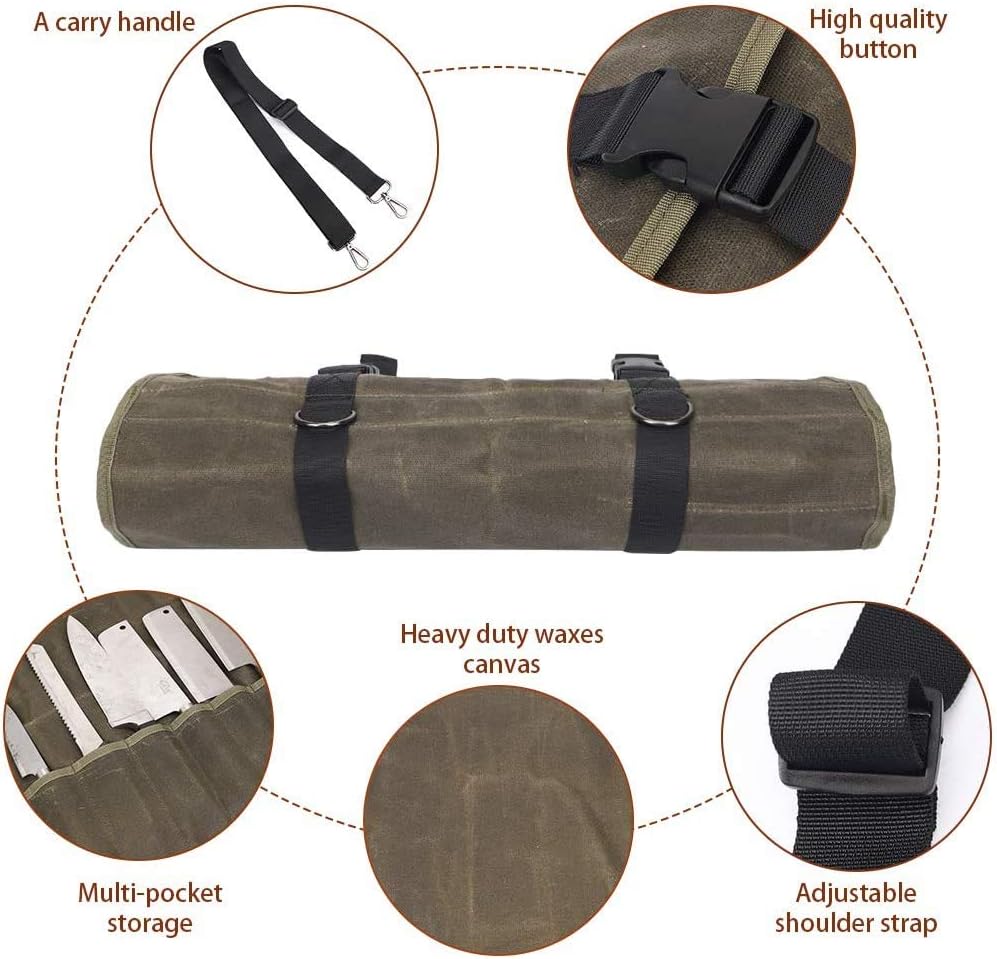 QEES Kochmesser Rolltasche 11 Slots, Messertasche für Camping, Wandern, Multifunktions-Werkzeugrollt