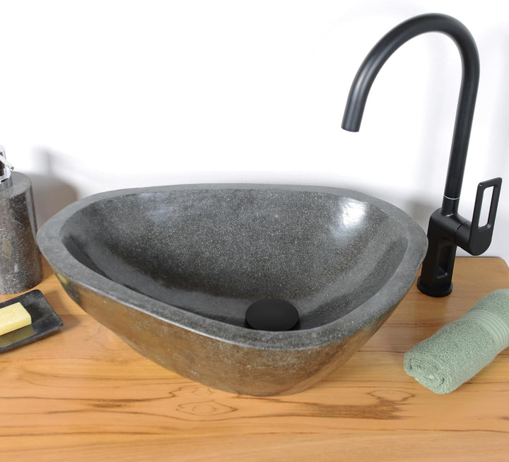 Naturstein Waschbecken grau oval 40 cm von WOHNFREUDEN - Unikat Auswahl rundum polierte Stein Waschs