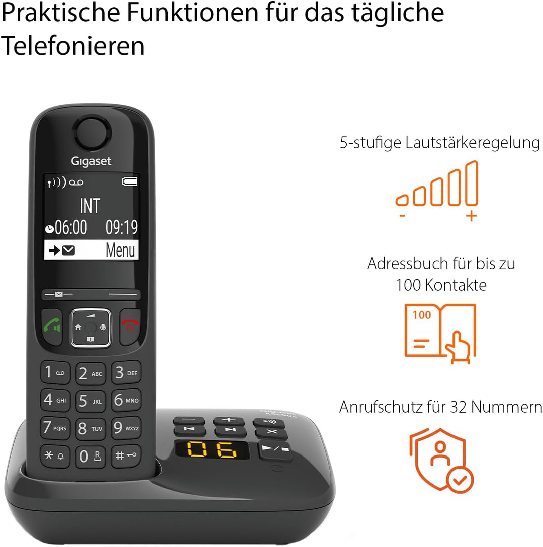 Gigaset AS690A Trio - 3 Schnurlose DECT-Telefone mit Anrufbeantworter - kontrastreiches Display - br