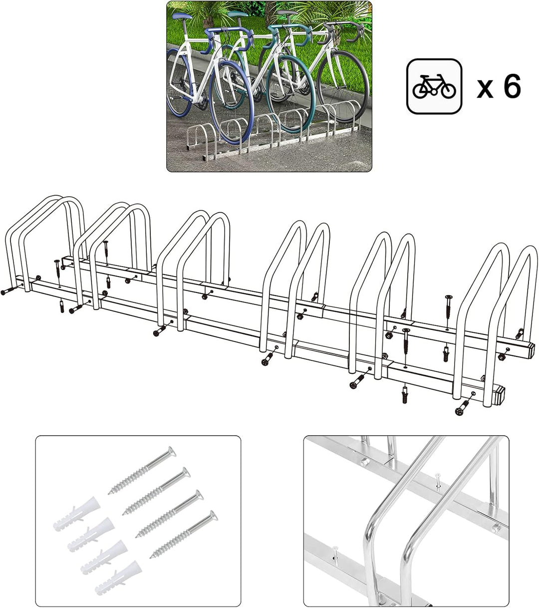 WOLTU Fahrradständer für 6 Fahrräder Fahrradhalterung auf dem Boden Aufstellständer für Fahrradaufhä