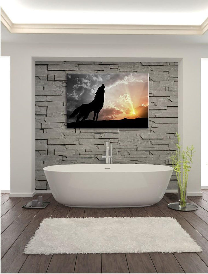 Pixxprint Wolf Heulen als Leinwandbild | Grösse: 100x70 cm | Wandbild | Kunstdruck | fertig bespannt