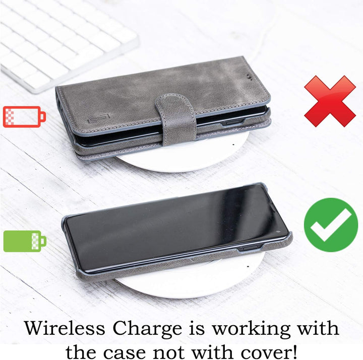 Burkley 2-in-1 Leder Handytasche für Samsung Galaxy S21 FE - Abnehmbares Back Cover, 360° Schutz, RF