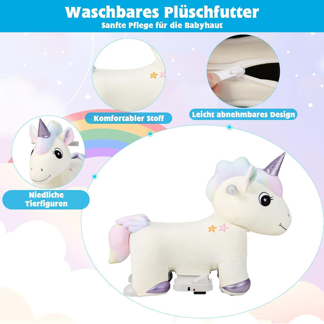 COSTWAY 6V Kinder Elektroauto in Tierform, Kinderfahrzeug Plüsch, Aufsitzspielzeug mit Fusspedal, 2-
