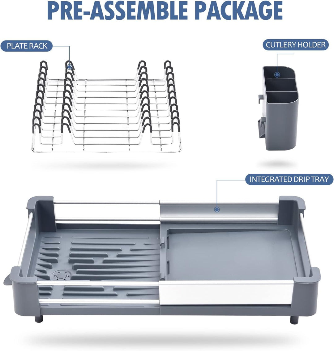 KINGRACK Erweiterbares Abtropfgestell,Geschirr abtropfgestell, Aluminium Geschirrkorb,Verstellbarer