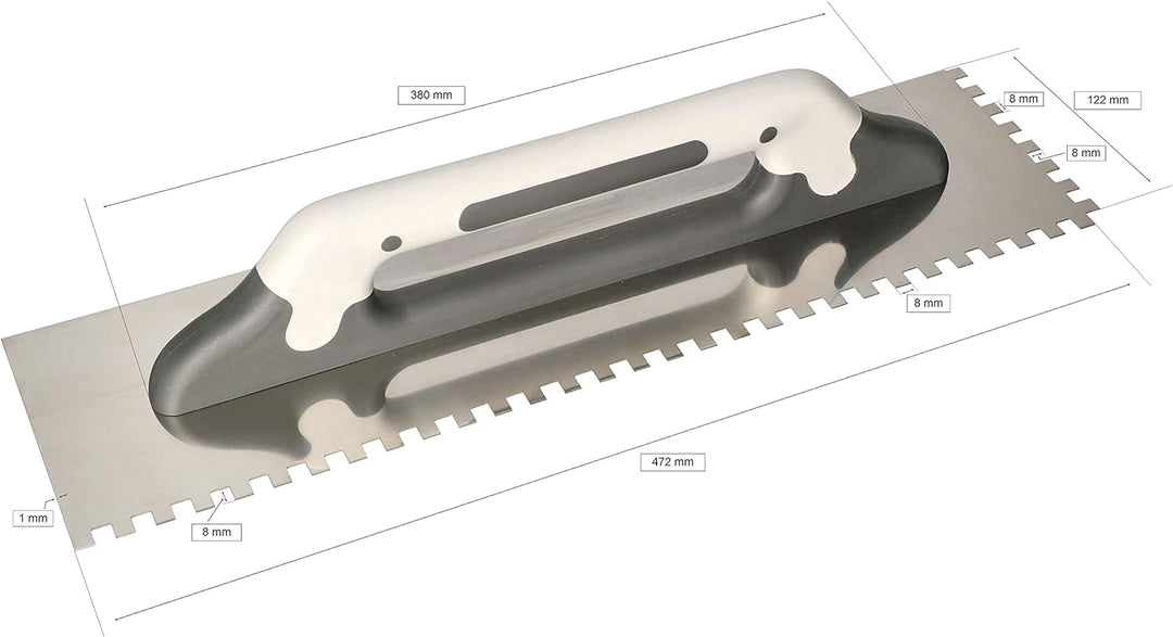 KOTARBAU® Edelstahl Reibbrett 480x130 mm Zahnspachtel Zahnspachtel 8x8mm für Kleber Spachtelmasse Pu