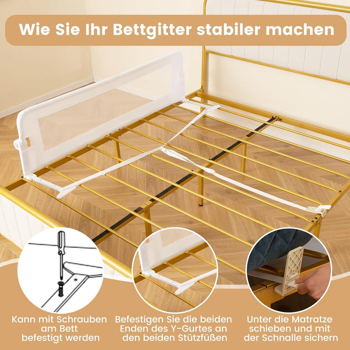 COSTWAY Bettgitter klappbar, Bettschutzgitter mit Verstellbarer Gurte, EIN-klick-Faltung, Rausfallsc
