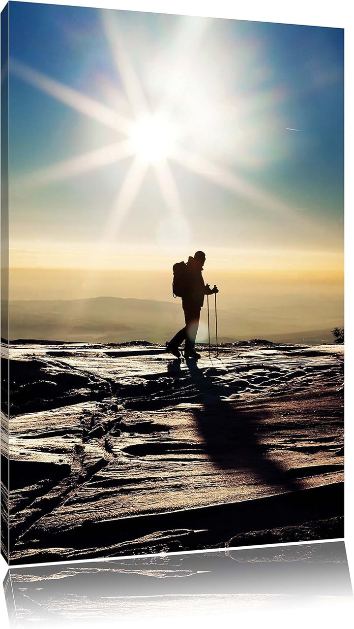 Pixxprint Wintersport Sonnenuntergang Ski als Leinwandbild/Grösse: 100x70 / Wandbild/Kunstdruck/fert