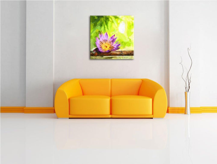 Pixxprint Zierliche Seerose auf Bambus, Format: 70x70 auf Leinwand, riesige Bilder fertig gerahmt mi